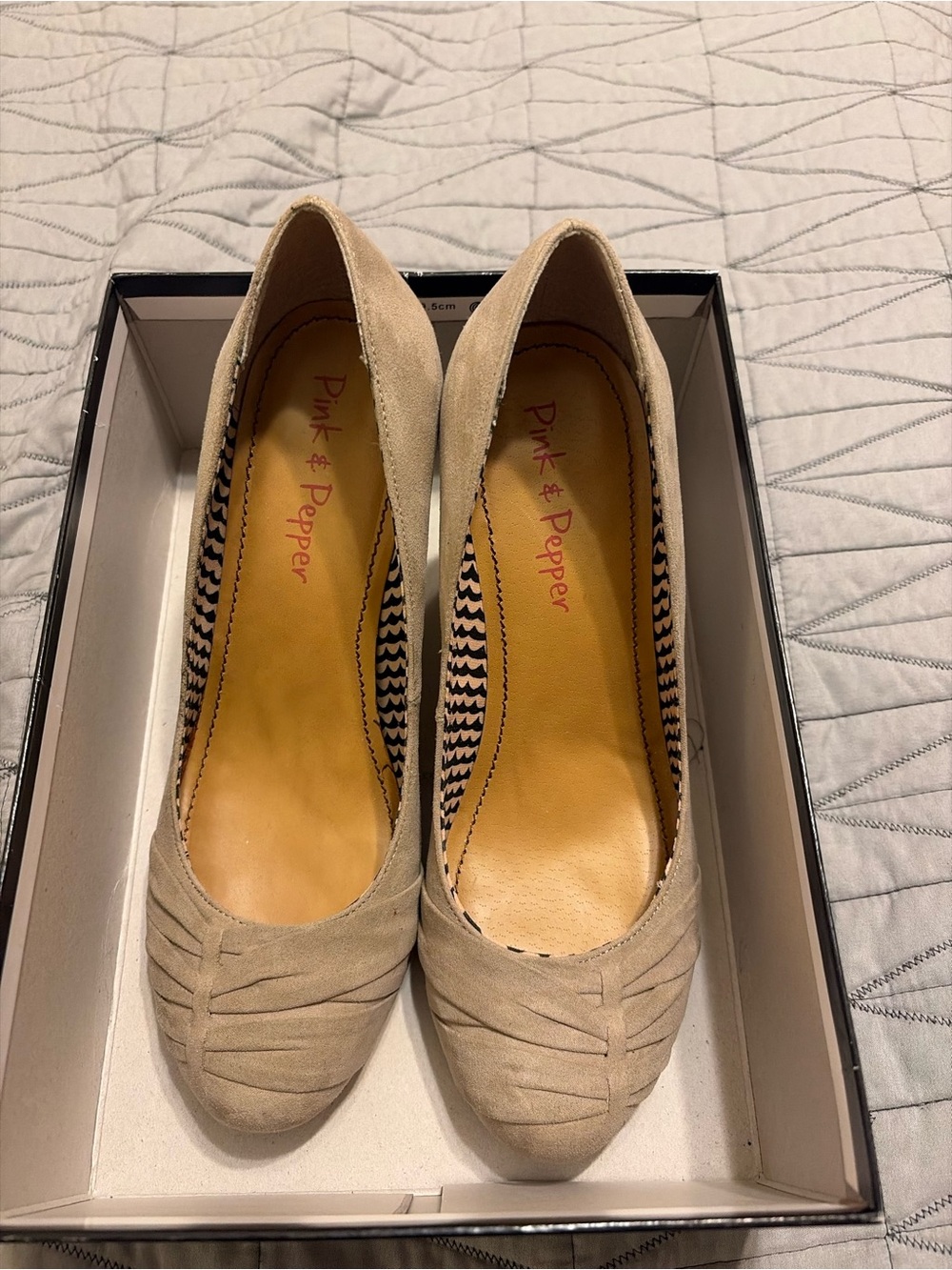 Pink & Pepper Women's Taupe Suede Round-Toe Heels